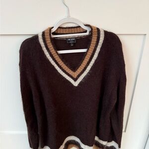 Todd Snyder Brown V-Neck Sweater with Stripes